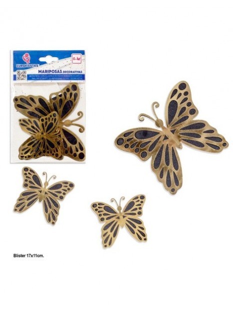 6 Mariposas Oro metalizadas alas colores