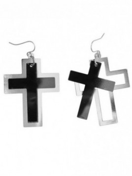 Pendientes de cruz negro y plata