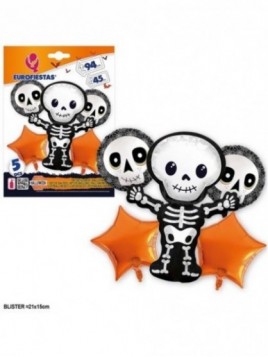 Set Globos Foil Halloween esqueleto 5pzs