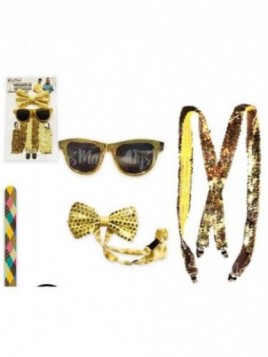 Conjunto Oro: gafas+pajarita+Tirantes