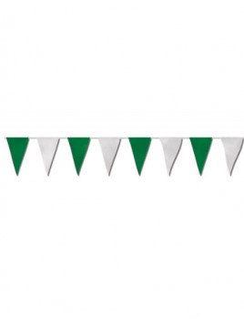 Tira bandera triangular papel verde/blan
